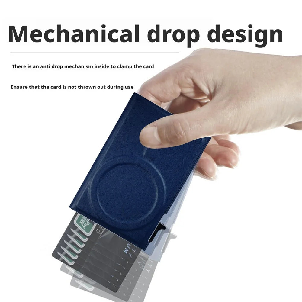 Magnetic Auto Pop-Up Card Holder for Cell Phones Back Kickstand RFID / NFC Blocking - Blue - 3