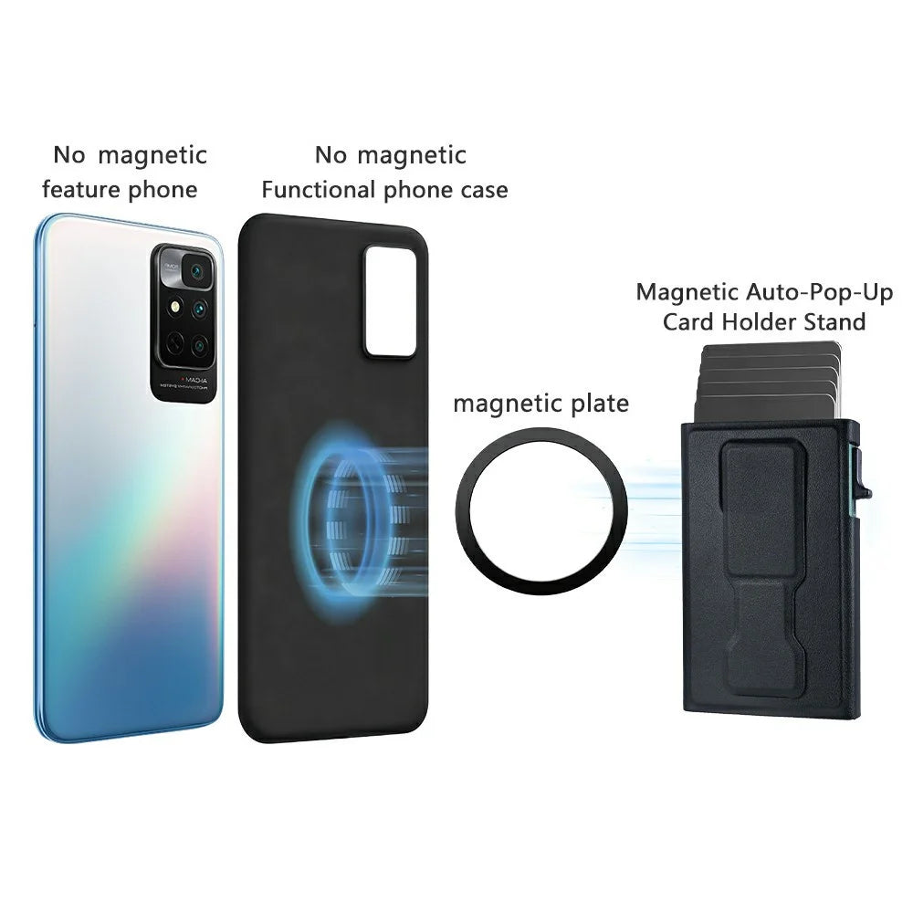 Magnetic Auto Pop-Up Card Holder for Cell Phones Back Kickstand RFID / NFC Blocking - Blue - 6