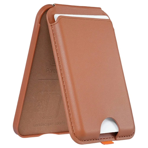 Magnetic Phone Card Holder Kickstand with Folding Hinge Cell Phone Card Bag - Brown - 1