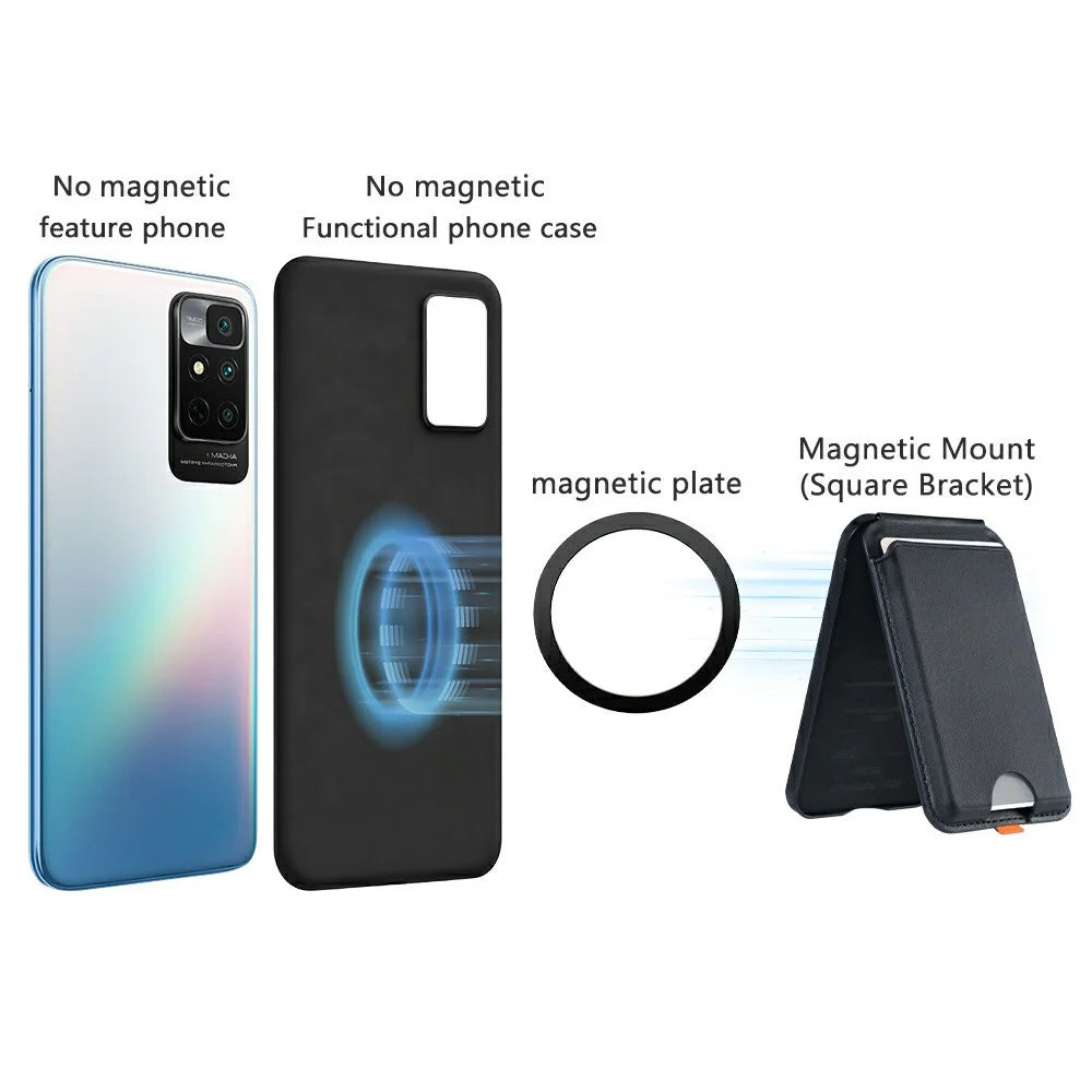 Magnetic Phone Card Holder Kickstand with Folding Hinge Cell Phone Card Bag - Brown - 6