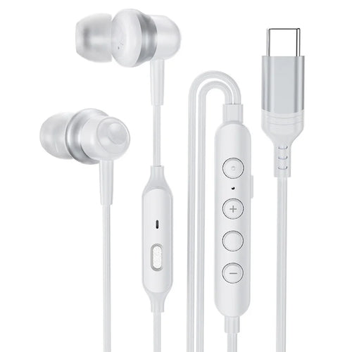 GC0098 150cm Type-C Wired Earphones with Mic Deep Bass Magnetic Gaming Earphones for iPhone/Huawei - White - 1