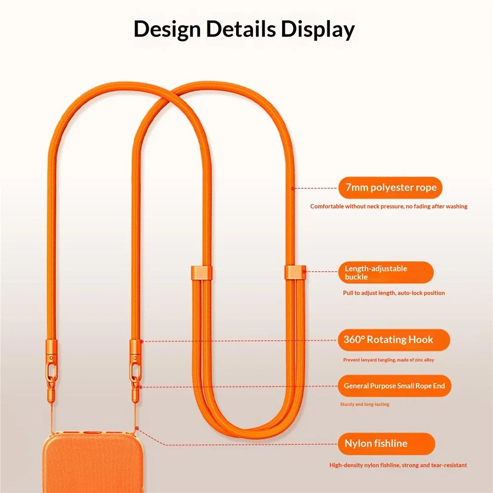 7MM Double Clasp Adjustable Lanyard Polyester Zinc Alloy Shoulder Strap for Dual-Hole Phone Cases - Orange Red - 5
