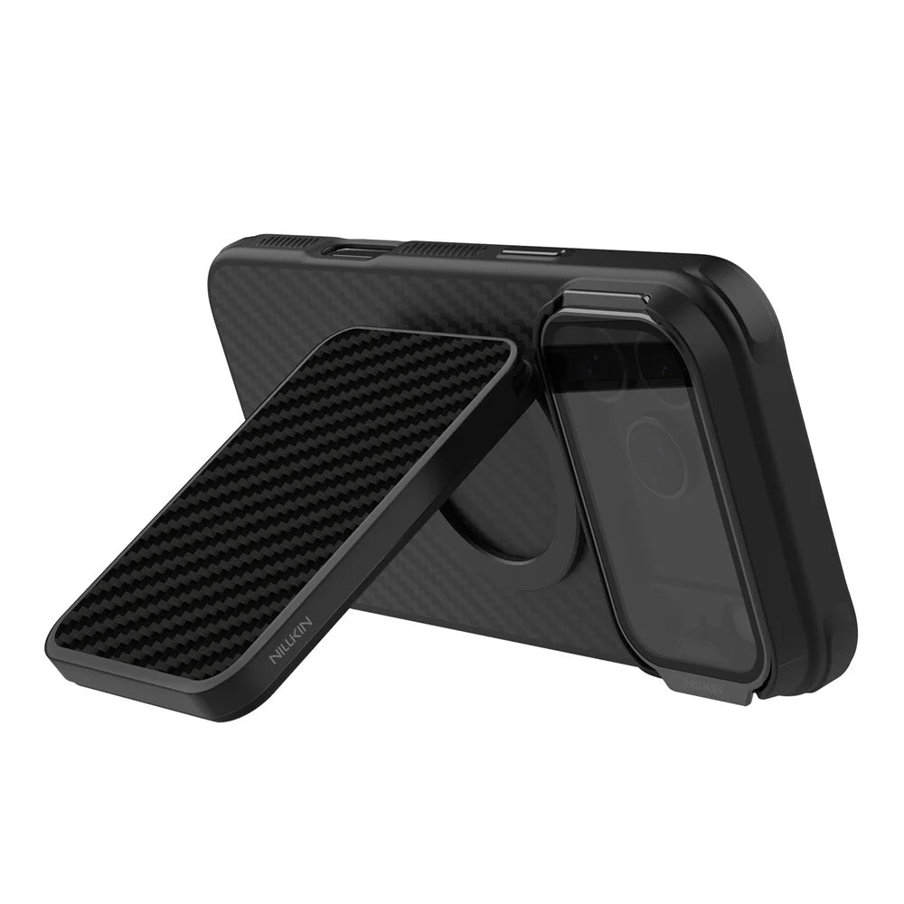NILLKIN FiberMate Magnetic Phone Card Bag Ultra Slim Aramid Fiber RFID Blocking Card Holder with Stand Function - Black - 4