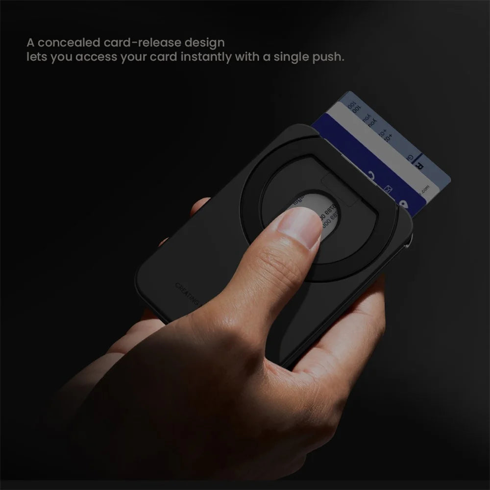 NILLKIN FiberMate Magnetic Phone Card Bag Ultra Slim Aramid Fiber RFID Blocking Card Holder with Stand Function - Black - 7