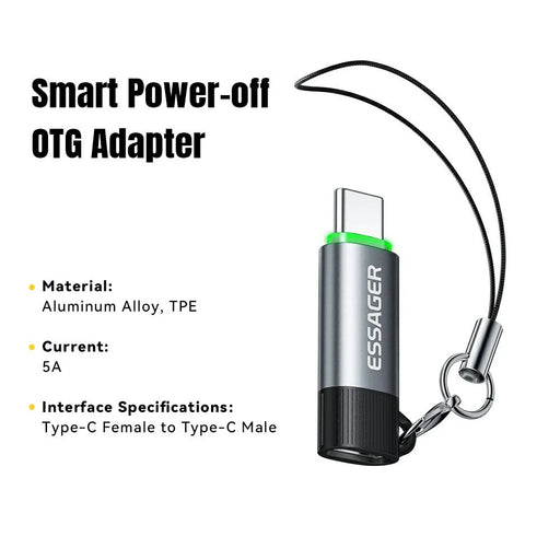 ESSAGER Smart Power Cut-off Adapter Type-C 100W 5A Charging Converter with LED Indicator - 2