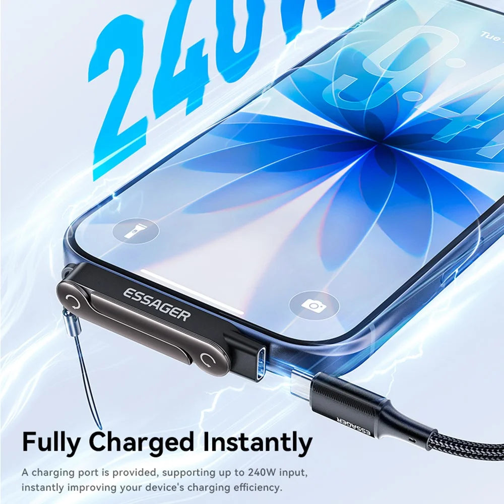 ESSAGER USB-C Female to USB-C Male Adapter 240W Fast Charging Converter 5A 40Gbps 90° L-Shape Stand - 6