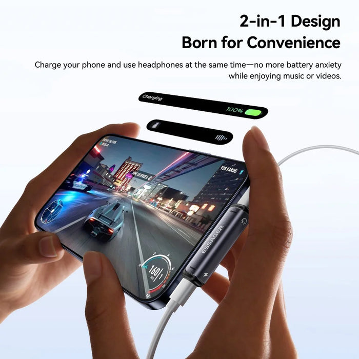ESSAGER Type-C to Type-C Audio Charging Adapter 2 in 1 60W PD Fast Charging Converter for Phone Tablet - 5