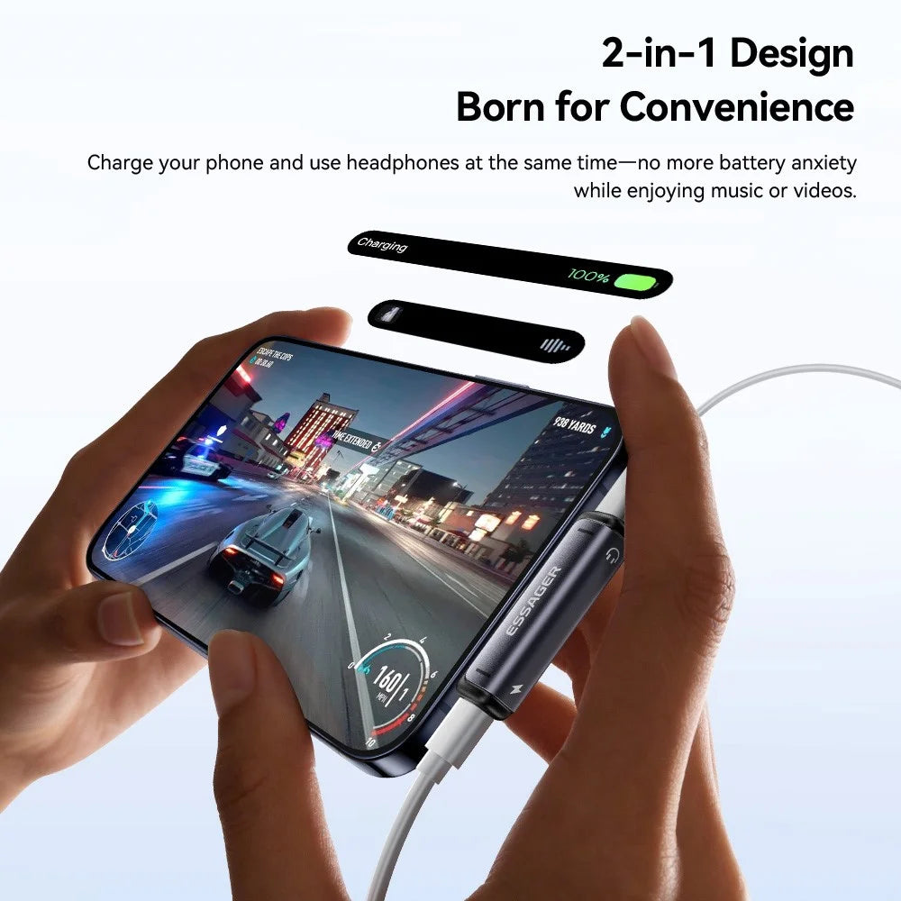 ESSAGER 2-in-1 Adapter Type-C to Type-C 3.5mm (Audio) PD60W Fast Charging Converter for Phone Tablet - 5