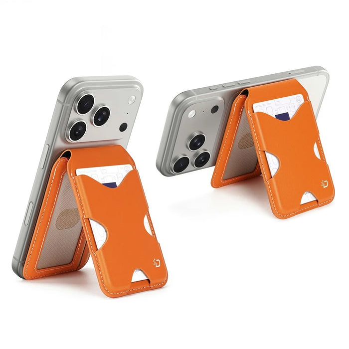 DUX DUCIS PAPO Series Ultra Slim Magnetic Card Holder with Kickstand Butterfly Design RFID Blocking PU Leather Card Bag - Orange - 4