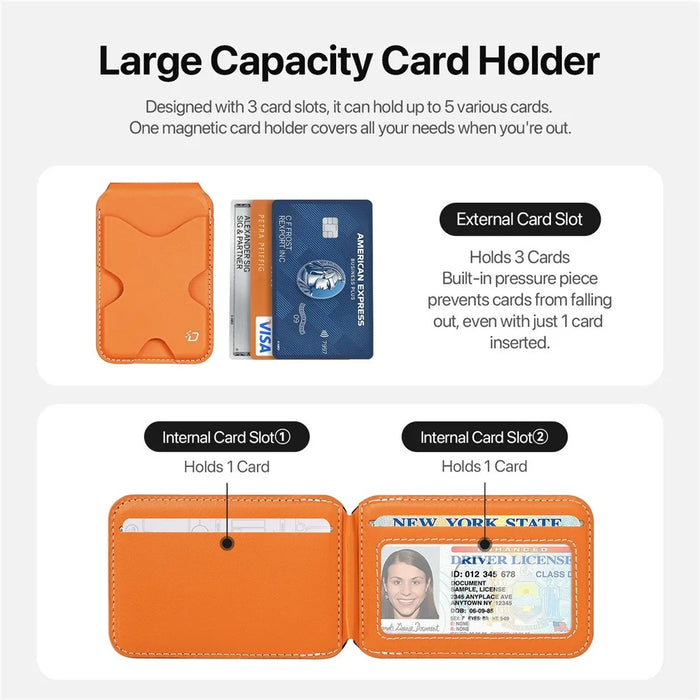 DUX DUCIS PAPO Series Ultra Slim Magnetic Card Holder with Kickstand Butterfly Design RFID Blocking PU Leather Card Bag - Orange - 6