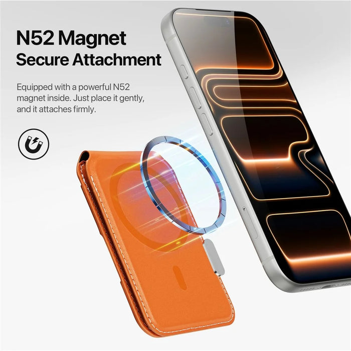 DUX DUCIS PAPO Series Ultra Slim Magnetic Card Holder with Kickstand Butterfly Design RFID Blocking PU Leather Card Bag - Orange - 7