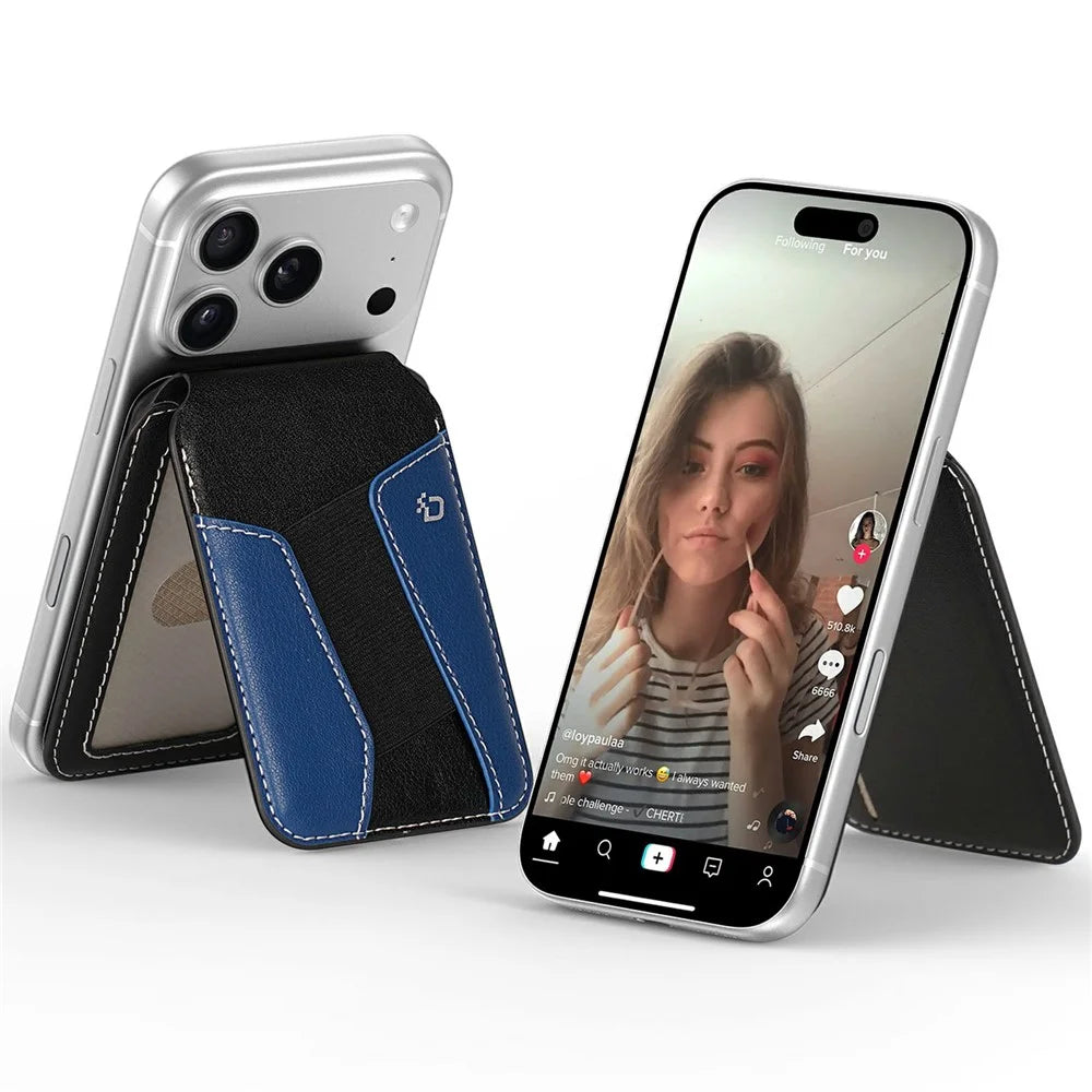 DUX DUCIS KERN Series Magnetic Card Holder with Stand 3 Slots RFID Blocking PU Leather Wallet - Black & Blue - 4