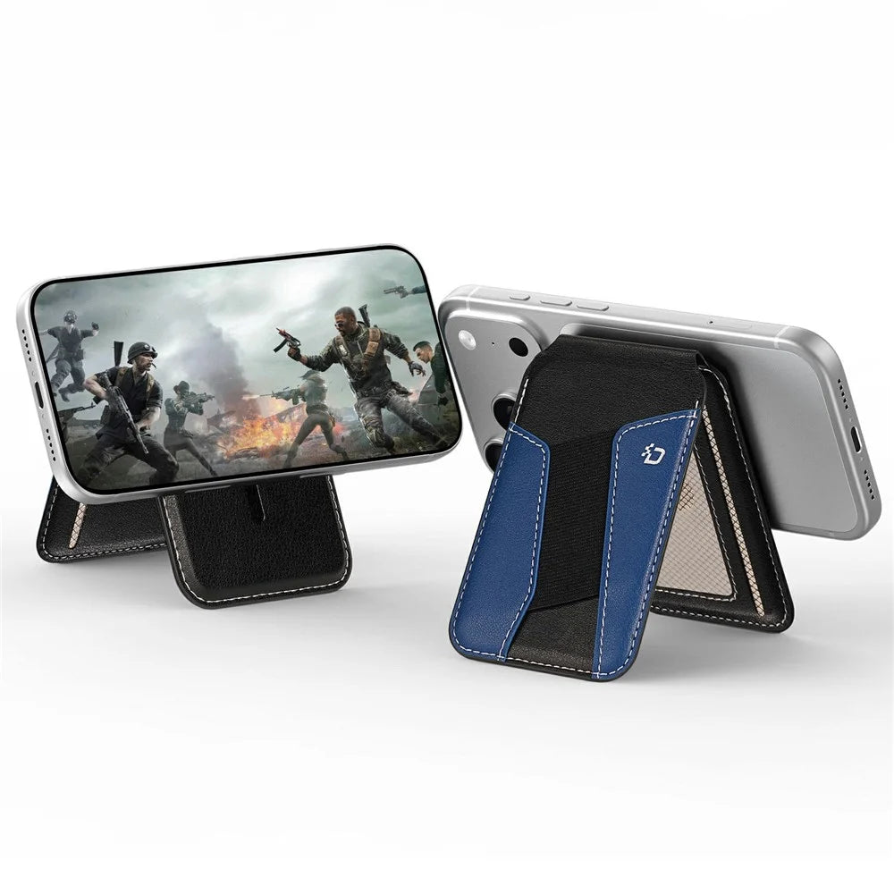 DUX DUCIS KERN Series Magnetic Card Holder with Stand 3 Slots RFID Blocking PU Leather Wallet - Black & Blue - 5