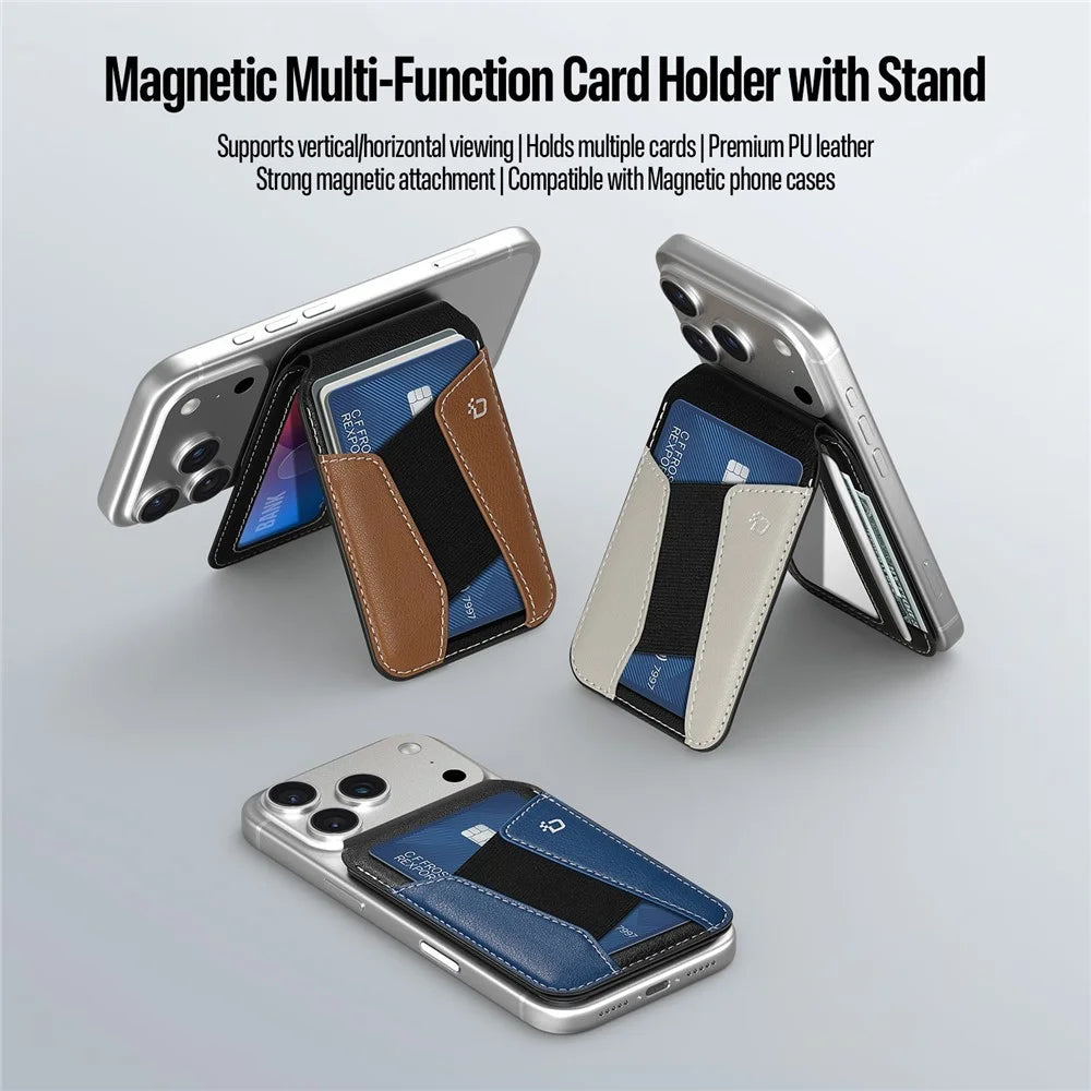 DUX DUCIS KERN Series Magnetic Card Holder with Stand 3 Slots RFID Blocking PU Leather Wallet - Black & Blue - 6