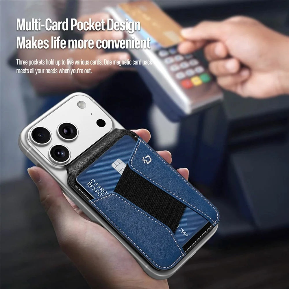 DUX DUCIS KERN Series Magnetic Card Holder with Stand 3 Slots RFID Blocking PU Leather Wallet - Black & Blue - 7