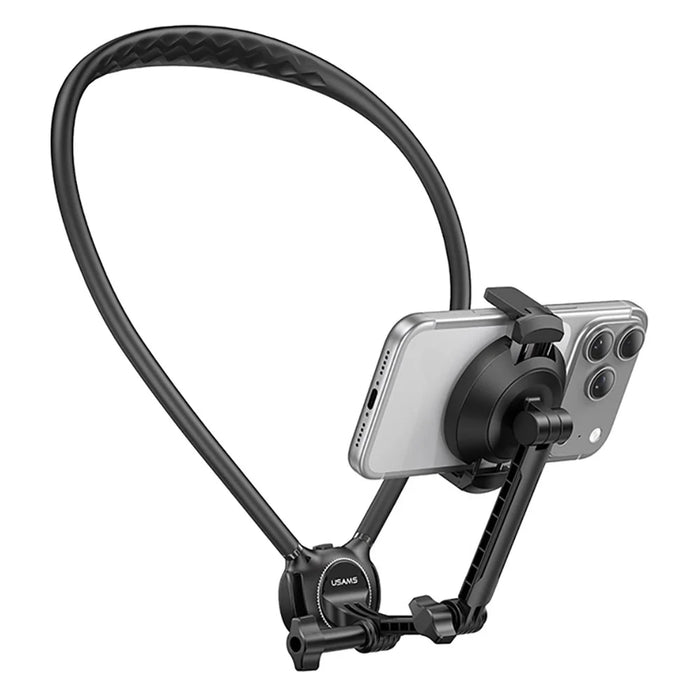 USAMS JOY02 Neck Mount Magnetic Phone Holder 360 Degree Rotation Hands-Free Stand for Vlogging Cycling Fishing - Black - 1