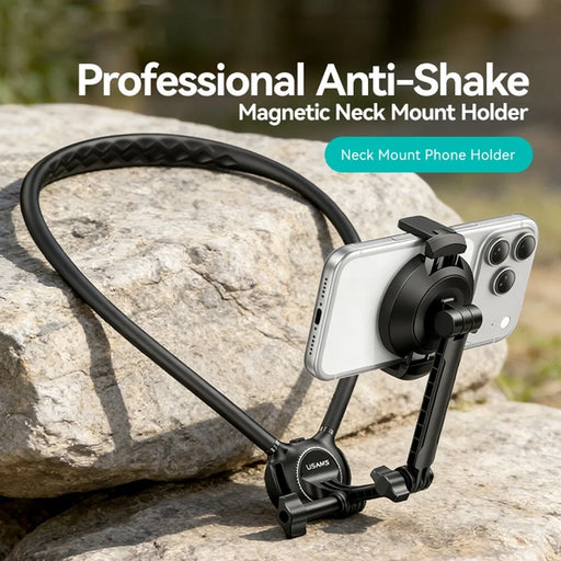 USAMS JOY02 Neck Mount Magnetic Phone Holder 360 Degree Rotation Hands-Free Stand for Vlogging Cycling Fishing - Black - 2