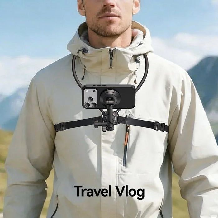 USAMS JOY02 Neck Mount Magnetic Phone Holder 360 Degree Rotation Hands-Free Stand for Vlogging Cycling Fishing - Black - 4