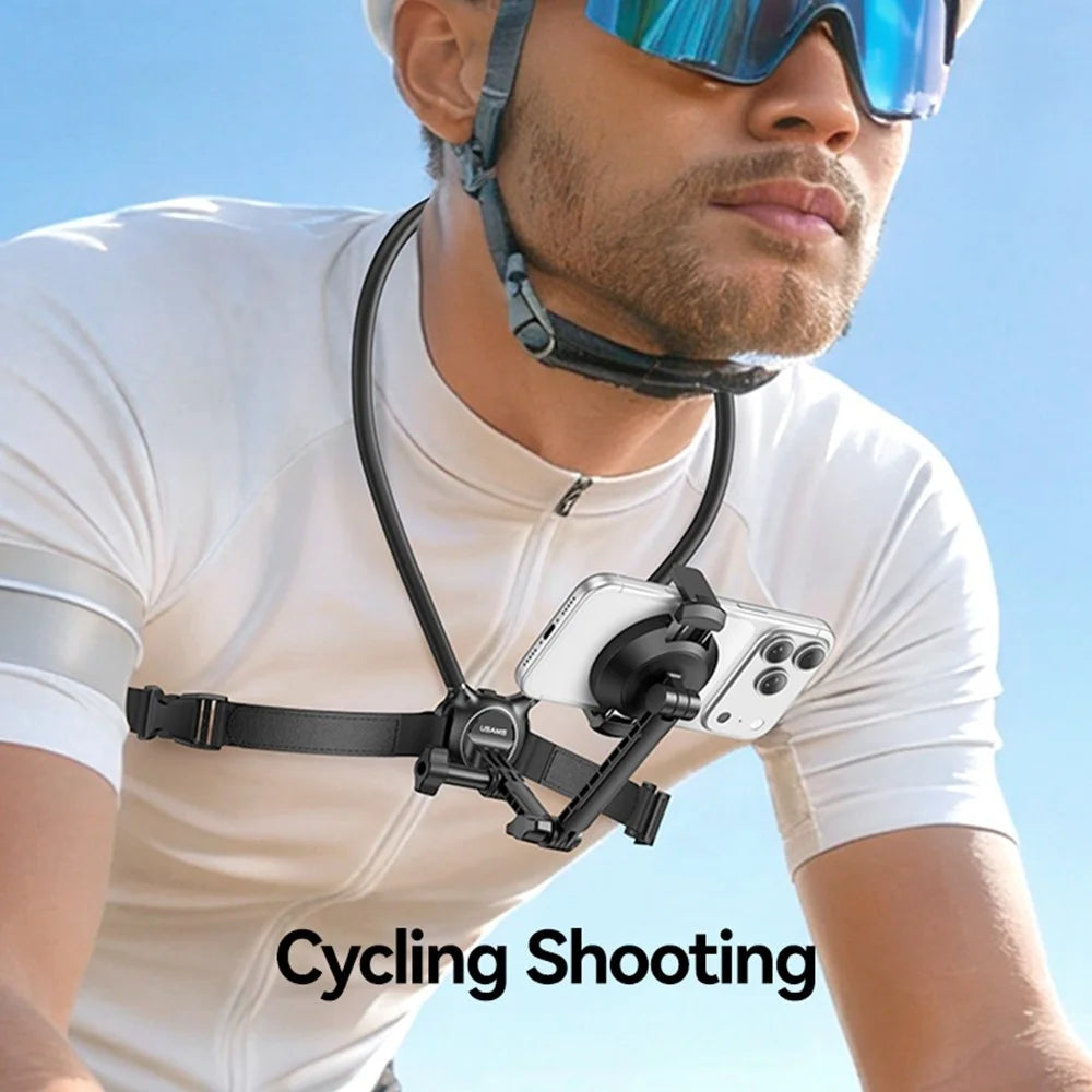 USAMS JOY02 Neck Mount Magnetic Phone Holder 360 Degree Rotation Hands-Free Stand for Vlogging Cycling Fishing - Black - 5