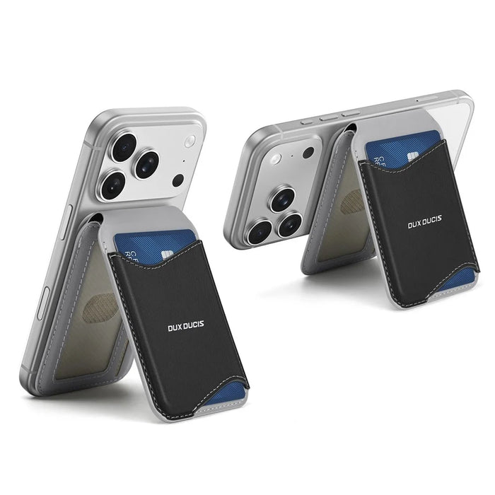 DUX DUCIS ARCH Series Phone Magnetic Card Holder Kickstand PU Leather RFID Blocking Wallet - Grey & Black - 4