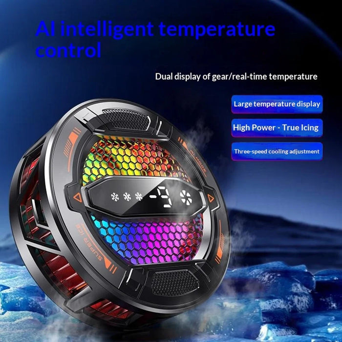 K31 Clip-on Magnetic Phone Cooler AI Temperature Control 3-Speed RGB Cooling Fan with Digital Display - Black - 2