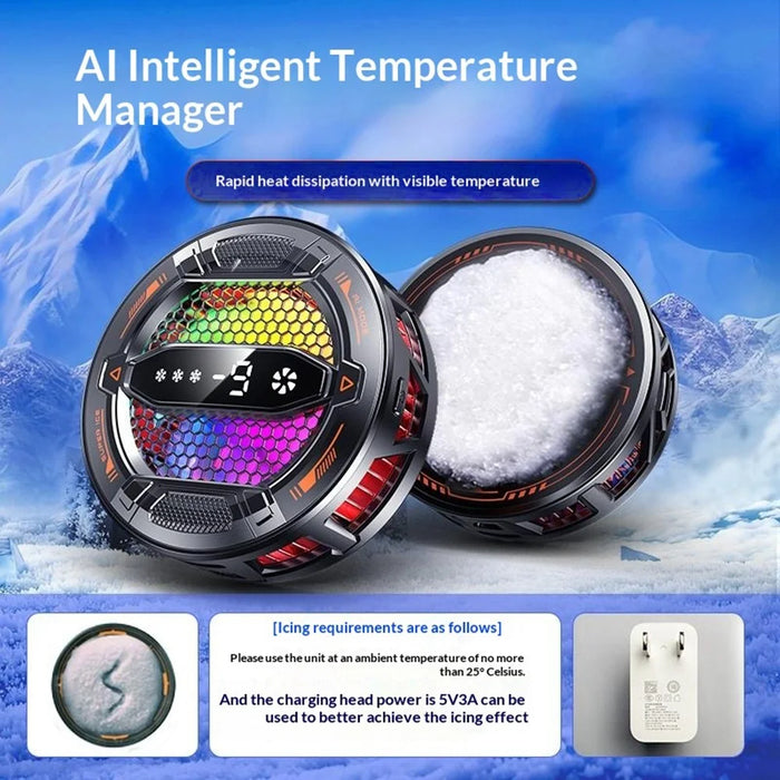 K31 Clip-on Magnetic Phone Cooler AI Temperature Control 3-Speed RGB Cooling Fan with Digital Display - Black - 5