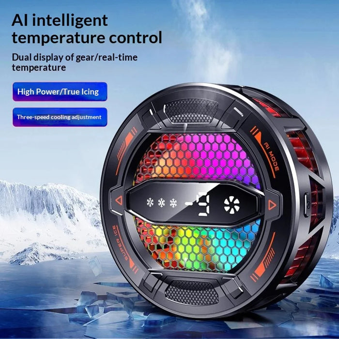 K31 Clip-on Magnetic Phone Cooler AI Temperature Control 3-Speed RGB Cooling Fan with Digital Display - Black - 6