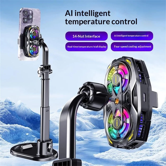 K32 Semiconductor Phone Cooler Dual Fan AI Temperature Control RGB Gaming Phone Radiator for Live Streaming- Black - 3