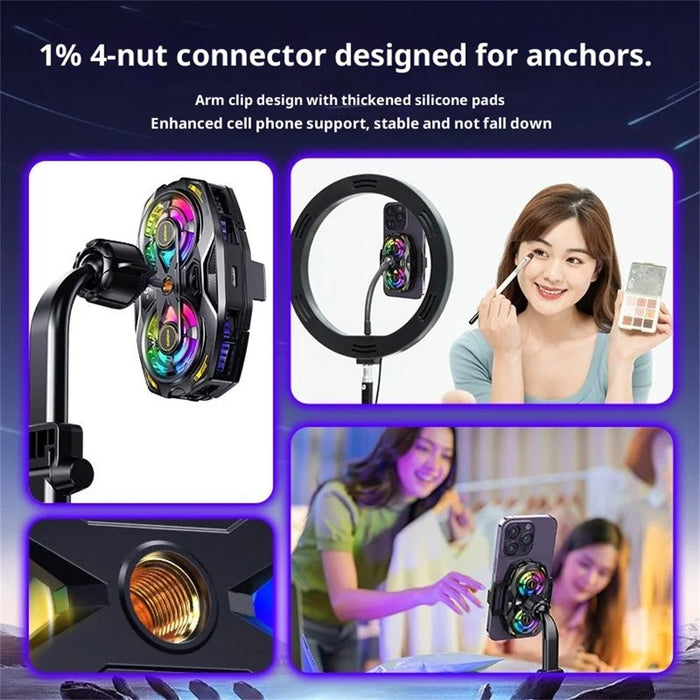 K32 Semiconductor Phone Cooler Dual Fan AI Temperature Control RGB Gaming Phone Radiator for Live Streaming- Black - 6