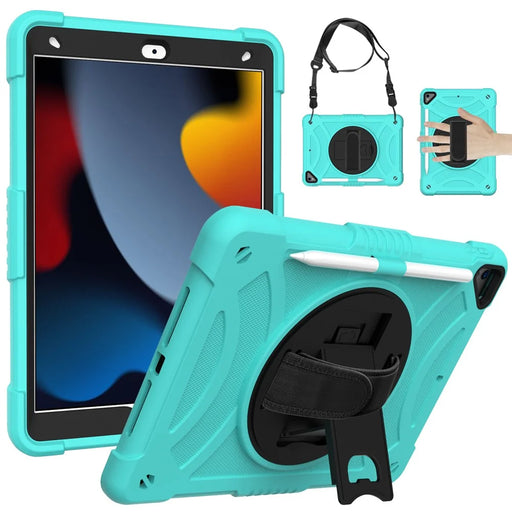 For iPad 10.2 (2021) / (2019) / (2020) / Air 10.5 inch (2019) Shockproof Case Anti-Scratch Rotating Kickstand Case with Shoulder Strap Portable Silicone+PC Tablet Case - Green - 1