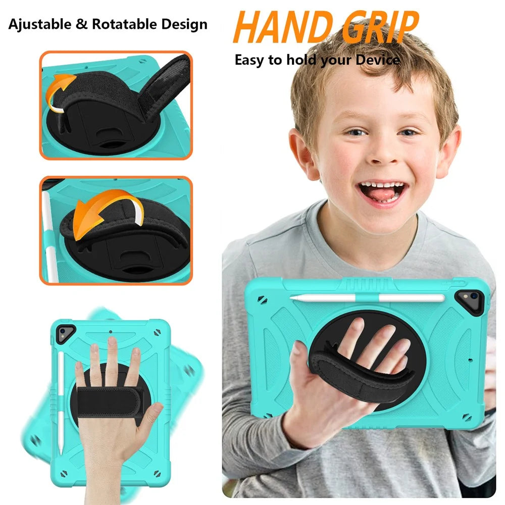 For iPad 10.2 (2021) / (2019) / (2020) / Air 10.5 inch (2019) Shockproof Case Anti-Scratch Rotating Kickstand Case with Shoulder Strap Portable Silicone+PC Tablet Case - Green - 4