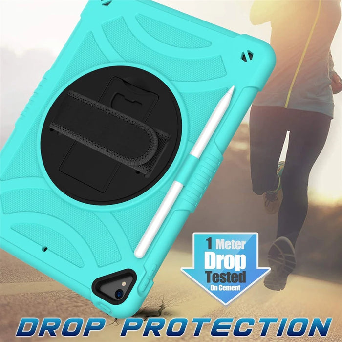 For iPad 10.2 (2021) / (2019) / (2020) / Air 10.5 inch (2019) Shockproof Case Anti-Scratch Rotating Kickstand Case with Shoulder Strap Portable Silicone+PC Tablet Case - Green - 5