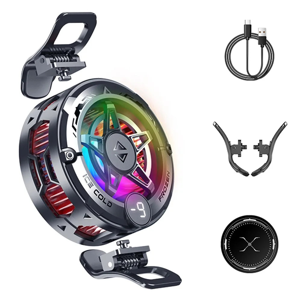 K20 Magnetic Phone Cooler with Clip Semiconductor Cooling Fan RGB Light Digital Display Radiator for Gaming - Black - 1