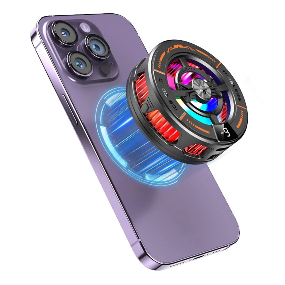 K28 2-in-1 Wireless Charger Phone Cooler 15W Magnetic Charging Cooling Fan with Digital Display for Gaming - Black - 2