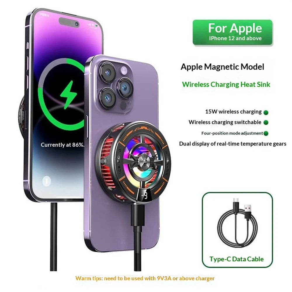 K28 2-in-1 Wireless Charger Phone Cooler 15W Magnetic Charging Cooling Fan with Digital Display for Gaming - Black - 3