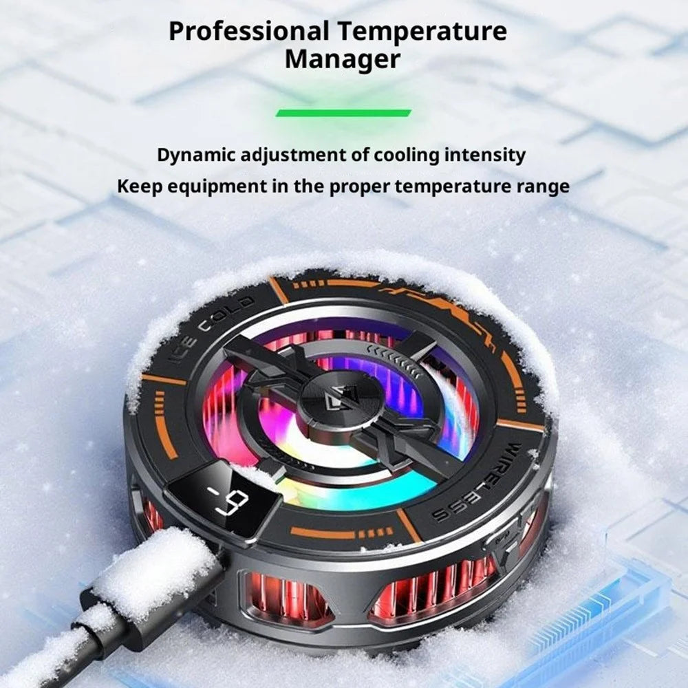 K28 2-in-1 Wireless Charger Phone Cooler 15W Magnetic Charging Cooling Fan with Digital Display for Gaming - Black - 6