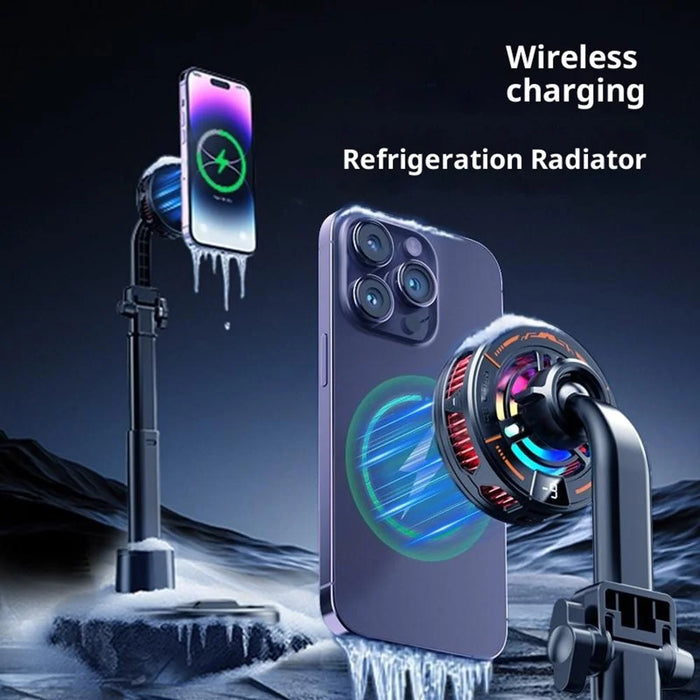 K29 Wireless Charger Cooling Heat Sink 15W Fast Charging 2-in-1 Magnetic Phone Cooler for Gaming - Black - 7