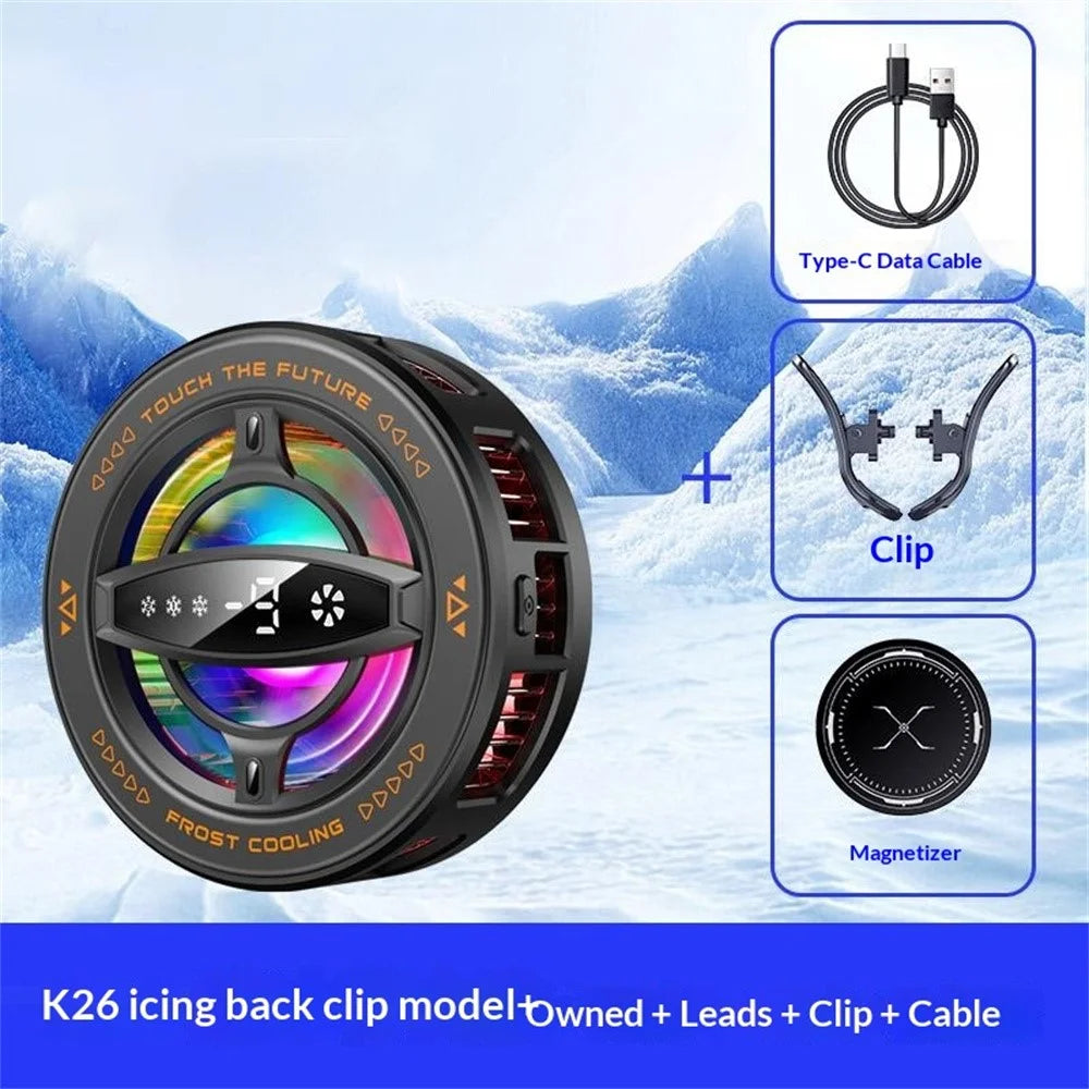 K26 Magnetic Phone Cooler with Clamp AI Smart Temperature Control RGB Light Cooling Fan for Gaming - Black - 3