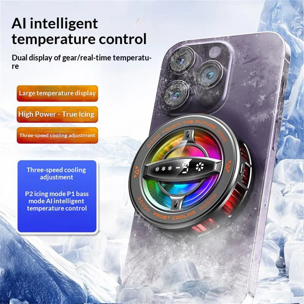 K26 Magnetic Phone Cooler with Clamp AI Smart Temperature Control RGB Light Cooling Fan for Gaming - Black - 5