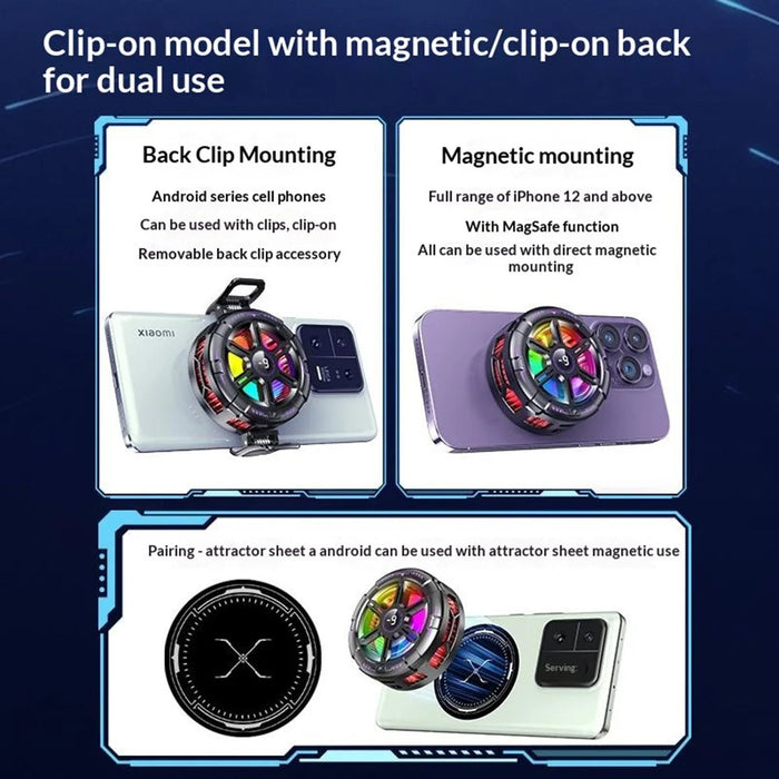 K21 Digital Display Magnetic Phone Cooler AI Temperature Control 3-Speed Clip-on Cooling Fan for Gaming - 6