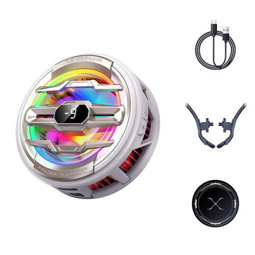 K22 Magnetic Phone Cooler with Clip Digital Display AI Temperature Control 3-Speed Cooling Fan for Gaming - White+Gold - 1