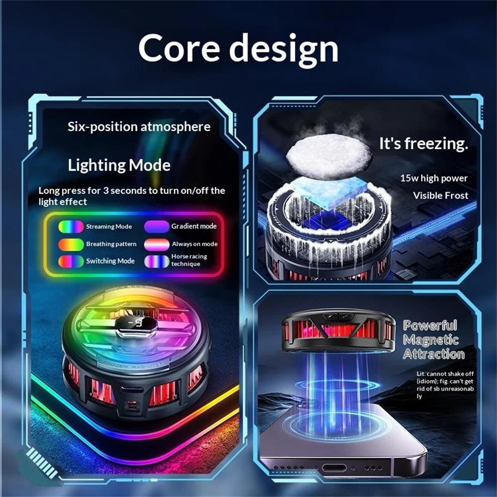 K22 Magnetic Phone Cooler with Clip Digital Display AI Temperature Control 3-Speed Cooling Fan for Gaming - White+Gold - 3