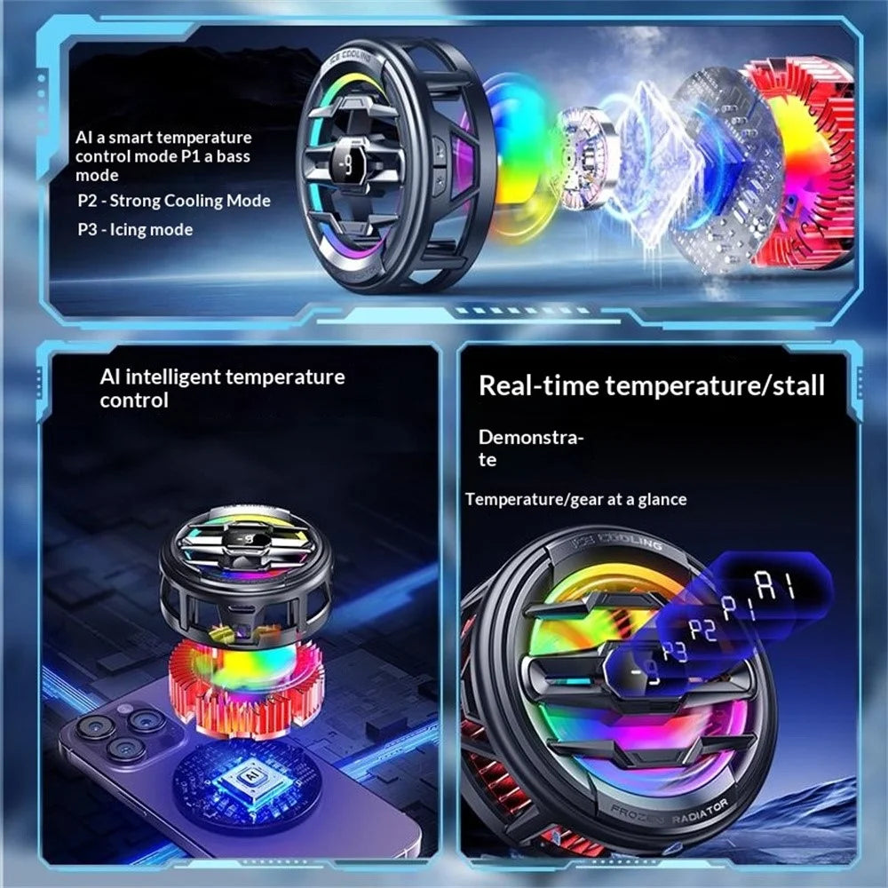 K22 Magnetic Phone Cooler with Clip Digital Display AI Temperature Control 3-Speed Cooling Fan for Gaming - White+Gold - 6