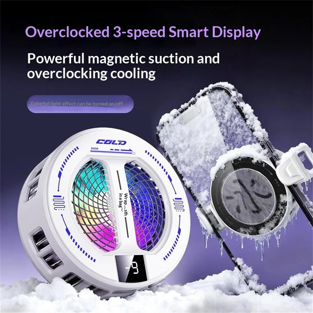 K36 Magnetic Phone Cooler TEC Semiconductor Cooling Digital Display 3-Speed Modes RGB Gaming Radiator - Black - 3