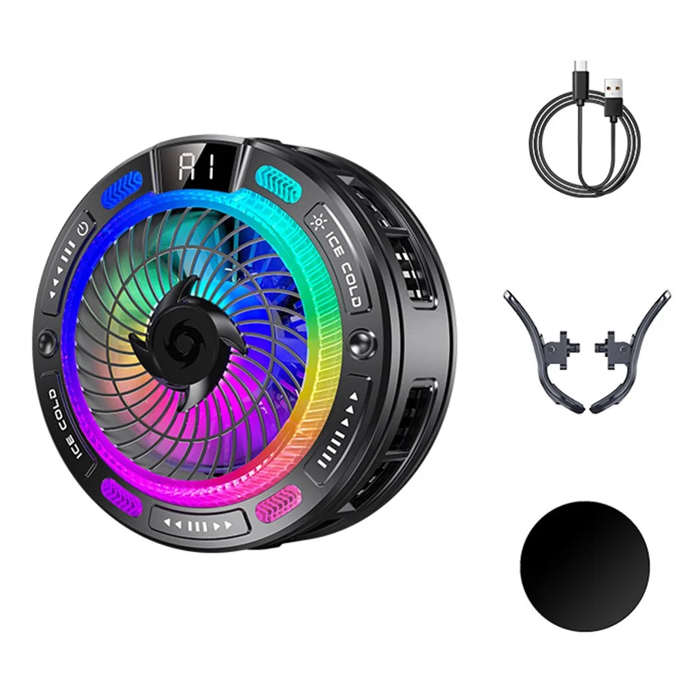 K50 Magnetic Phone Cooler Digital Display RGB Light Semiconductor Cooling Fan for iPhone Android Gaming - Black - 1