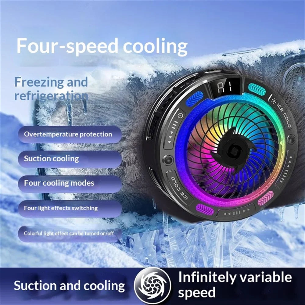 K50 Magnetic Phone Cooler Digital Display RGB Light Semiconductor Cooling Fan for iPhone Android Gaming - Black - 2