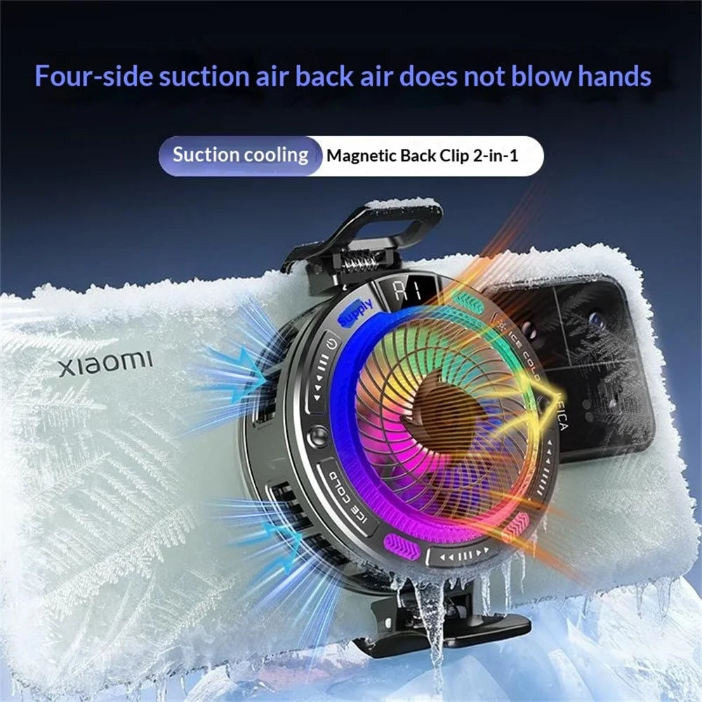 K50 Magnetic Phone Cooler Digital Display RGB Light Semiconductor Cooling Fan for iPhone Android Gaming - Black - 3