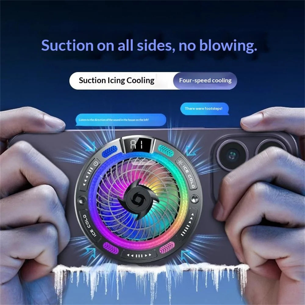 K50 Magnetic Phone Cooler Digital Display RGB Light Semiconductor Cooling Fan for iPhone Android Gaming - Black - 4