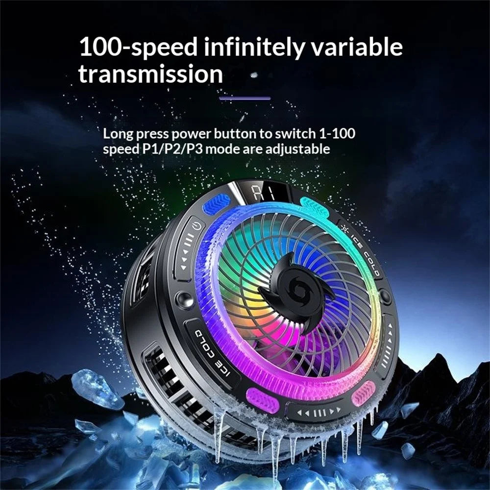 K50 Magnetic Phone Cooler Digital Display RGB Light Semiconductor Cooling Fan for iPhone Android Gaming - Black - 5