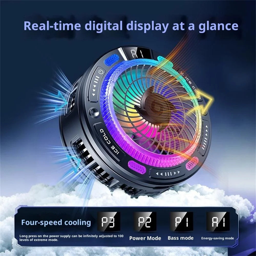 K50 Magnetic Phone Cooler Digital Display RGB Light Semiconductor Cooling Fan for iPhone Android Gaming - Black - 6